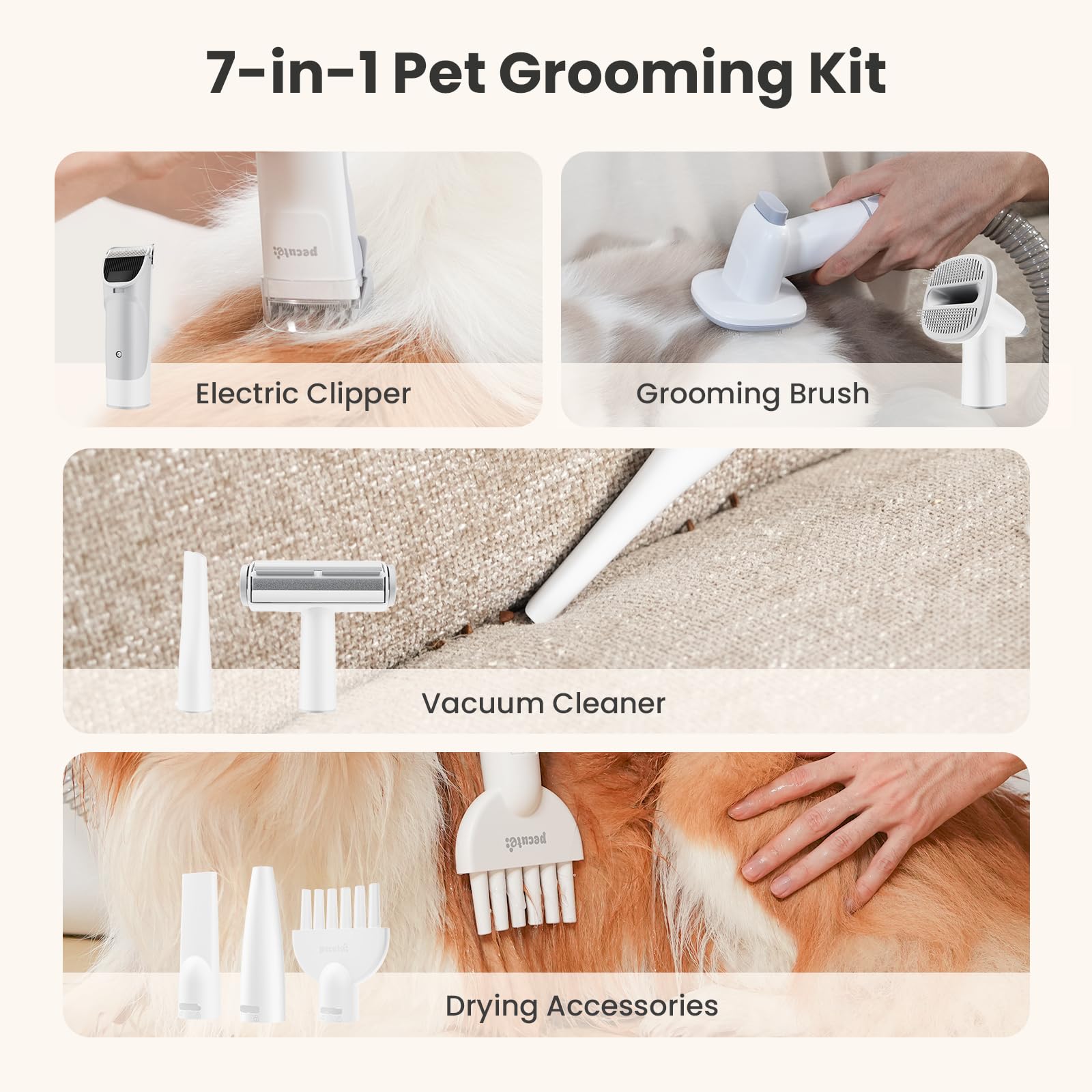 Pecute vacuum hose for flexible grooming reach