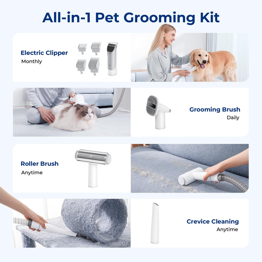 Pecute long detachable hose extends reach for flexible grooming around furniture.