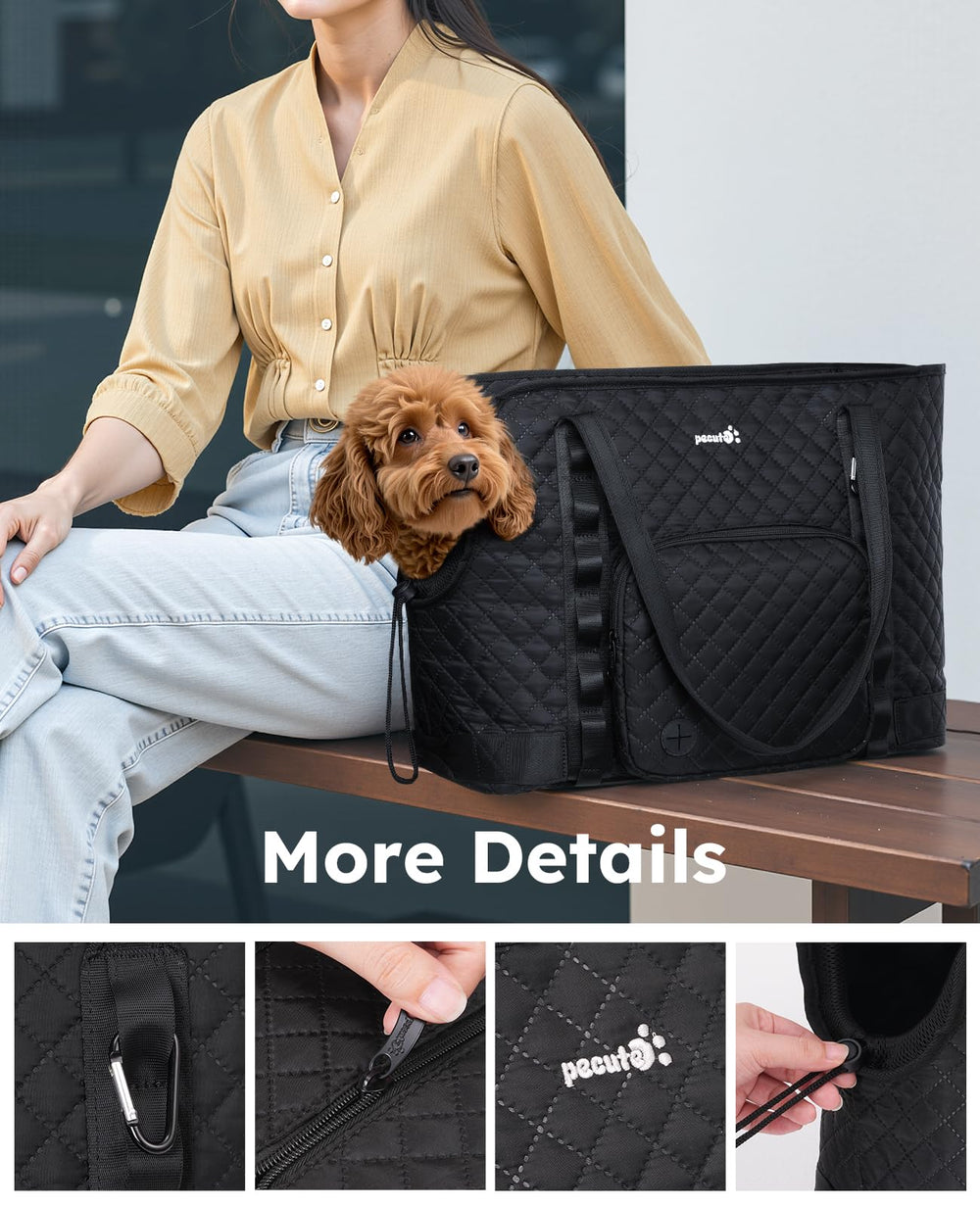Pecute dog purse carrier front pockets organize snacks and essentials on the go.