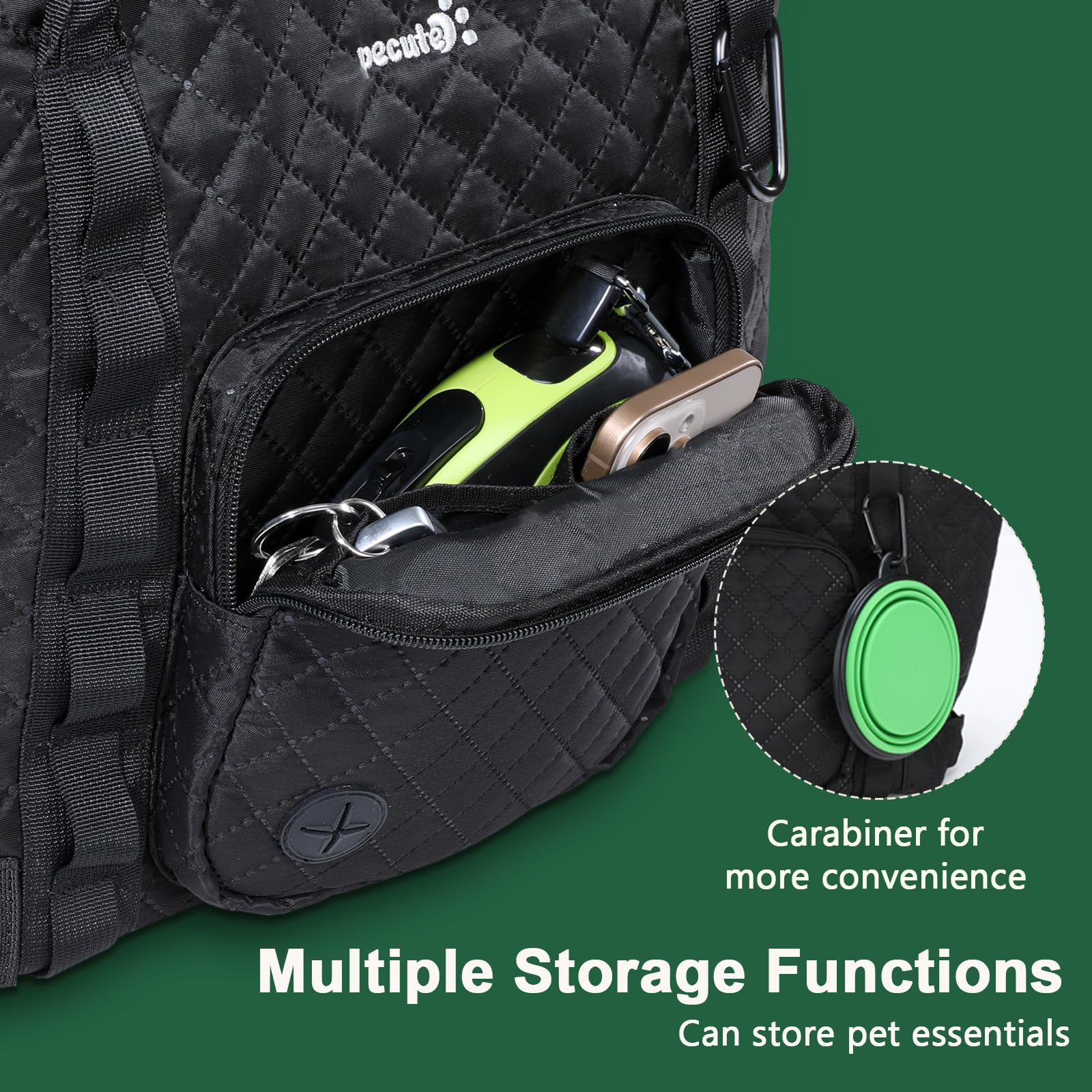 Pecute dog purse carrier pocket storage showcasing front and back pockets for essentials