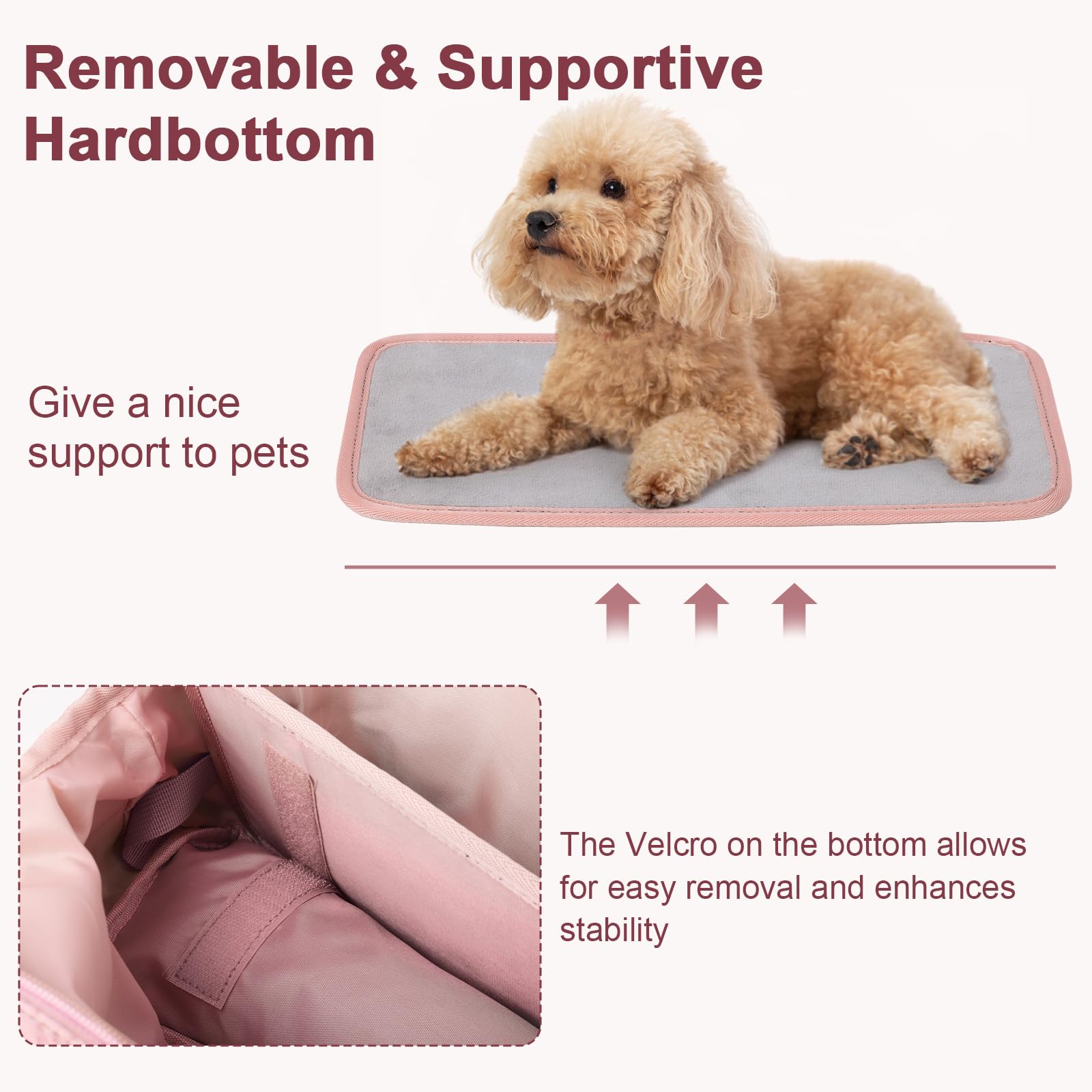 Pecute dog purse carrier removable bottom board adds stability and comfort.