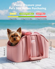 Pecute dog purse carrier side view pink lightweight comfort for errands