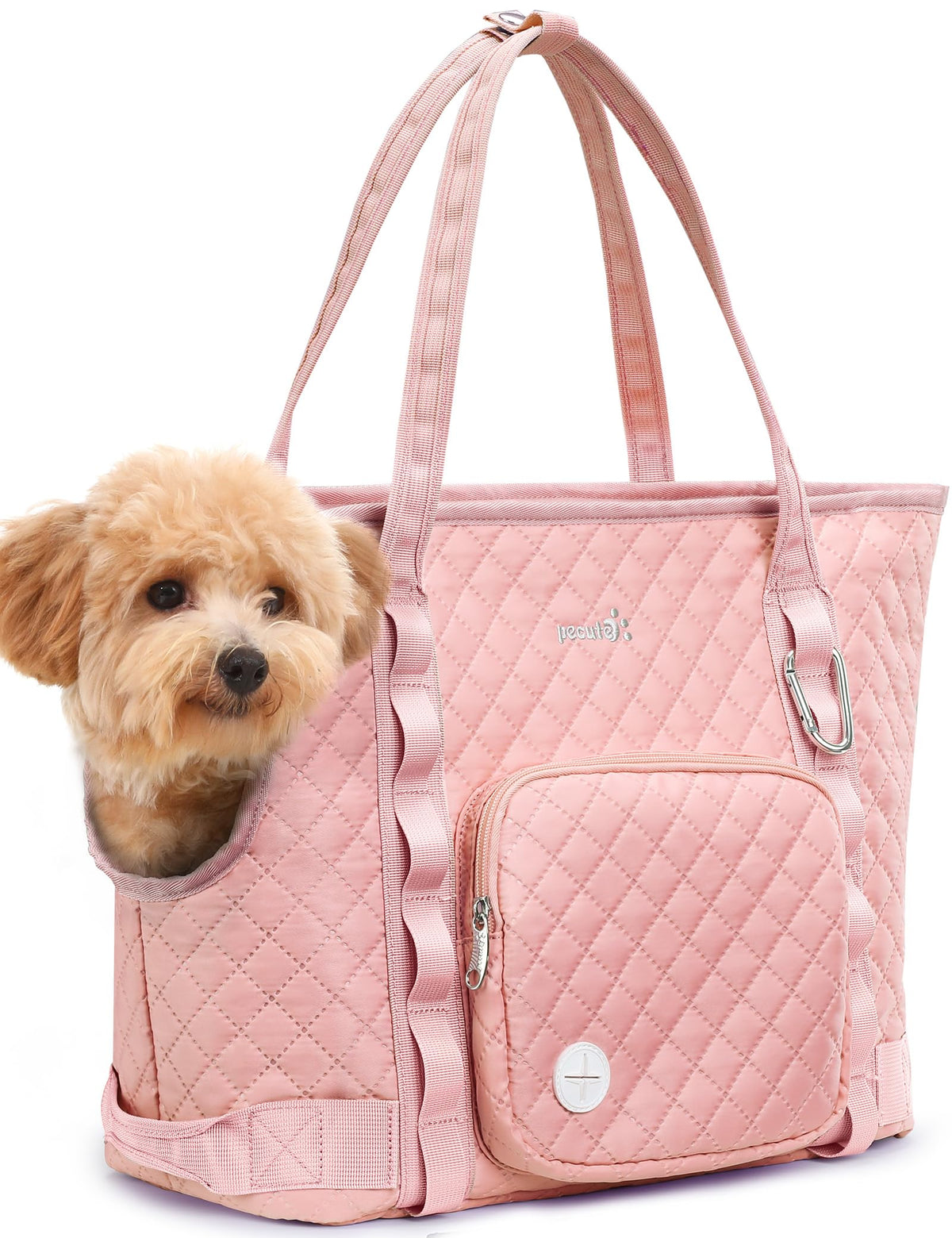 Pecute dog purse carrier side view, lightweight travel companion for small dogs.
