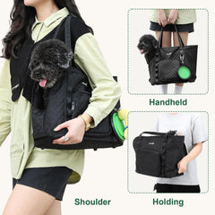 Pecute dog purse carrier top open view emphasizing breathable partially closed top