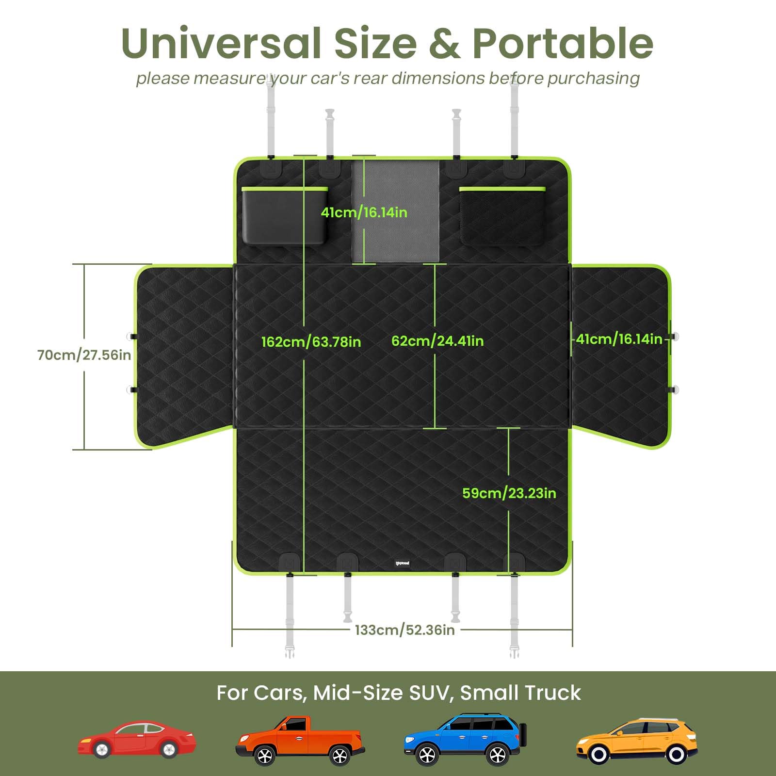 Pecute travel-ready car cover in use for real-life rides.