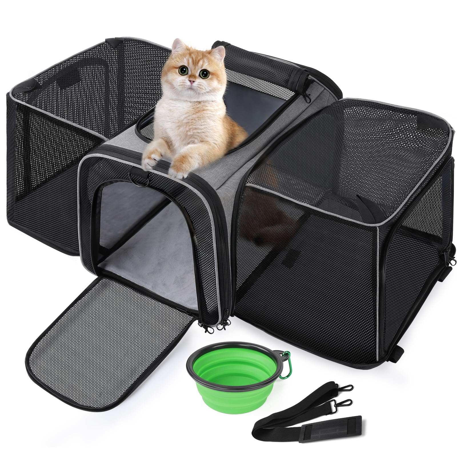 Pecute Expandable Cat Carrier open top view showing visibility and air flow for pets