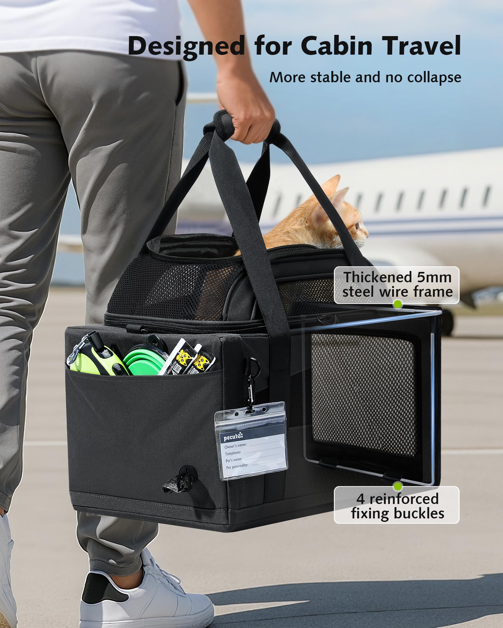 Pecute expandable top expansion increases pet space during journeys.