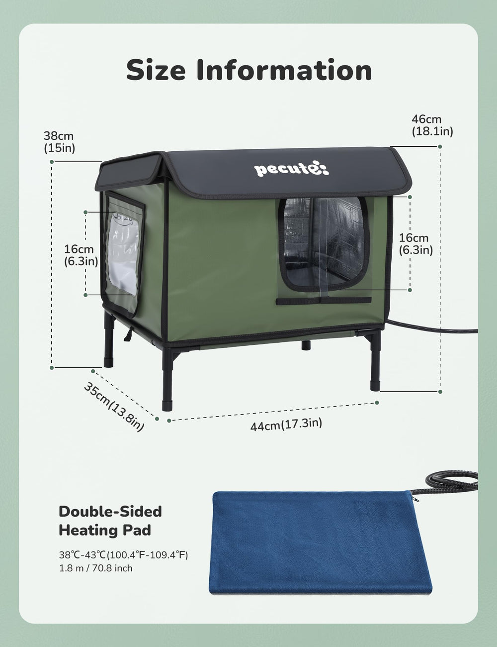 Pecute expandable canopy with viewing windows enables safe checks.