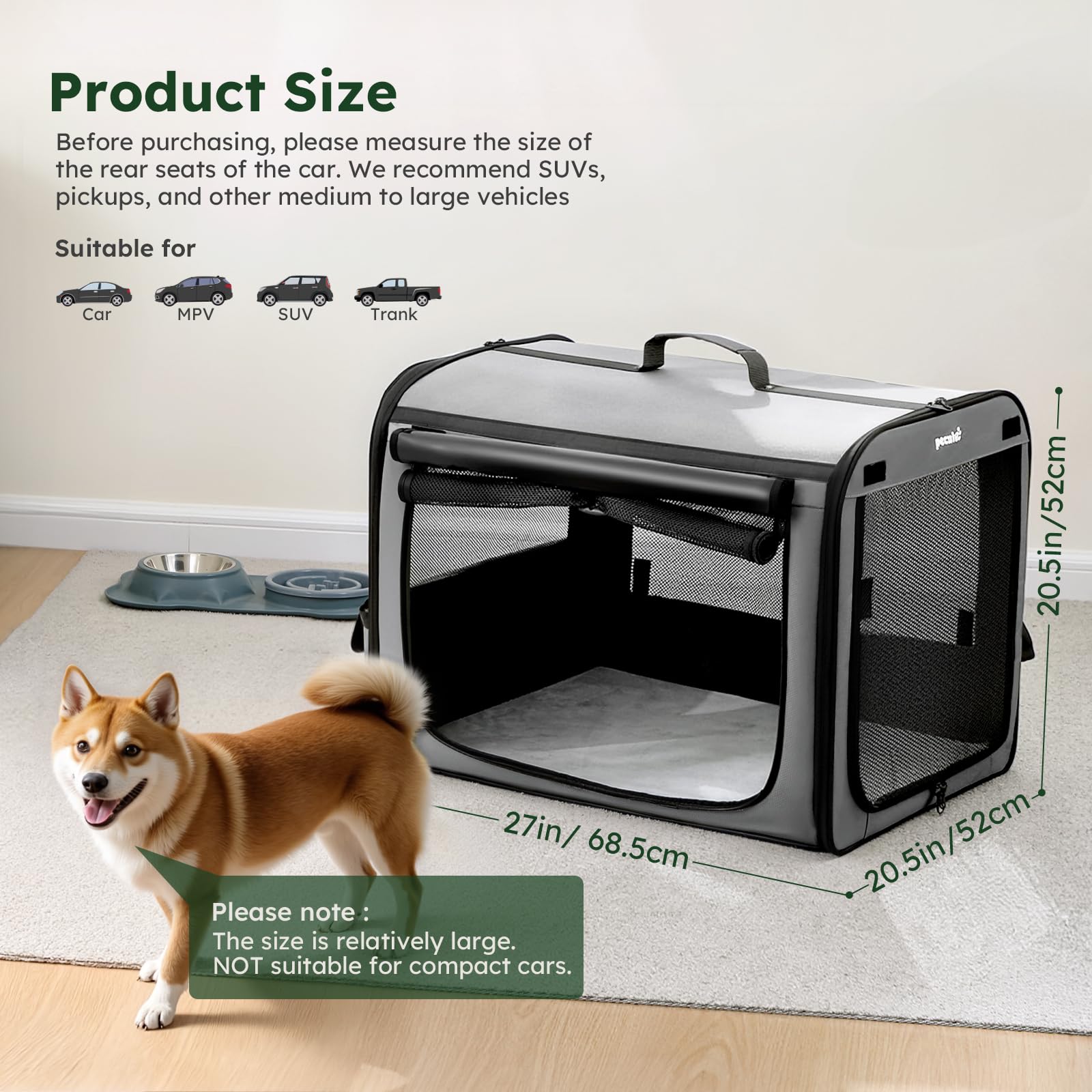 Pecute large dog carrier foldable-design for easy storage and portability.