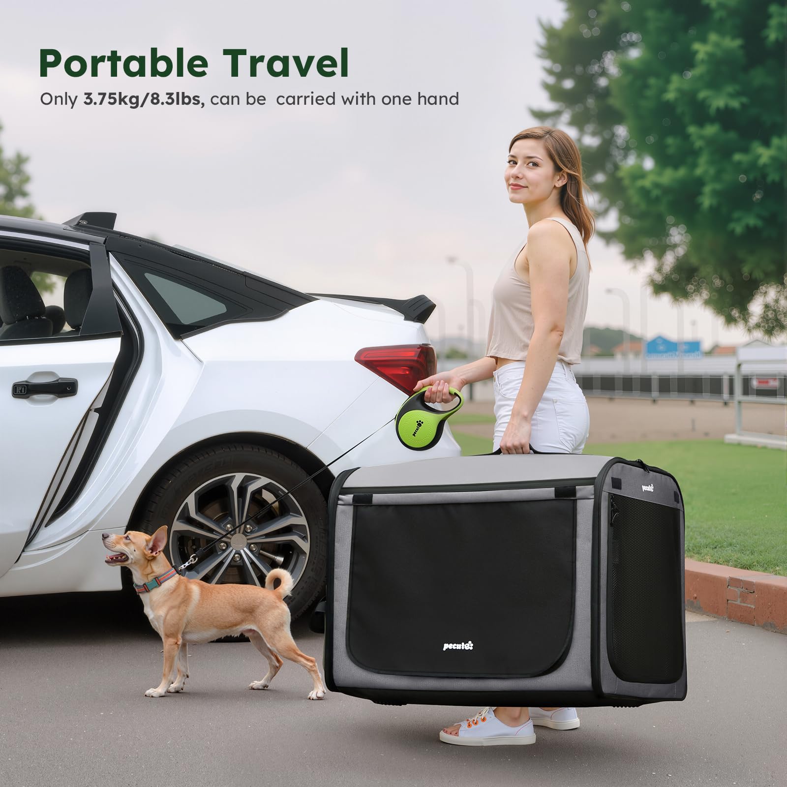 Pecute large dog carrier interior-68-5x52x52 shows roomy space for comfort.