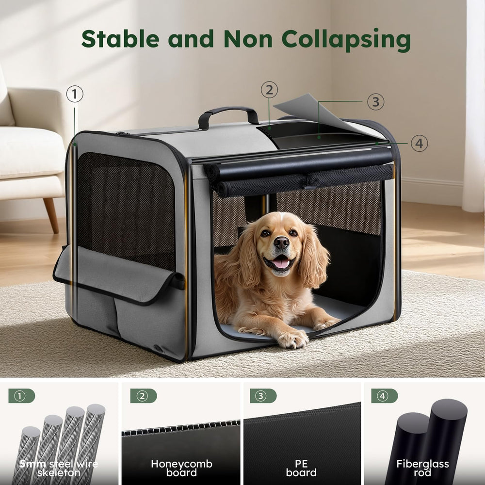Pecute large dog carrier safety-zippers-belts prevent escapes during travel.