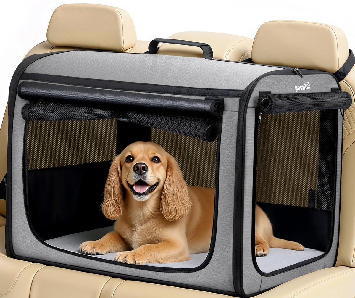 Pecute large dog carrier with stable steel-frame demonstrates secure travel stability.
