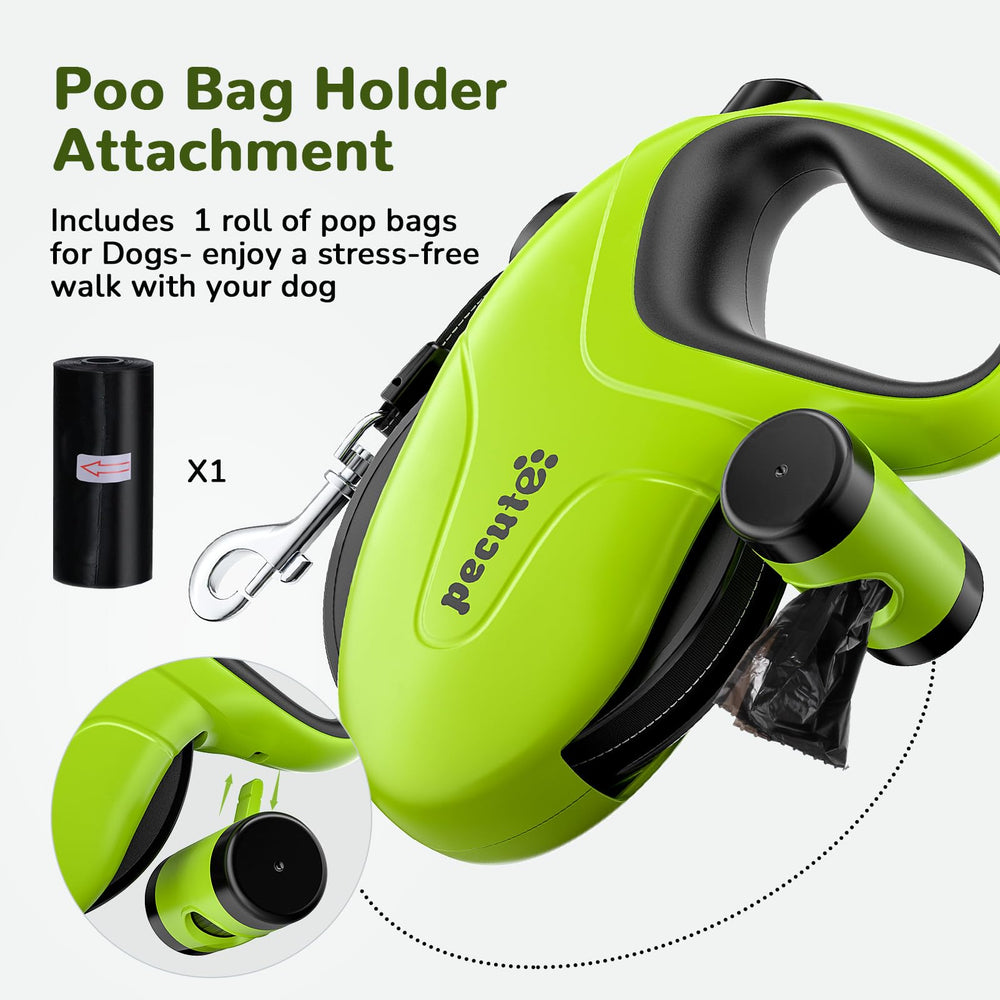 Pecute built-in poop bag holder with 15 bags included.