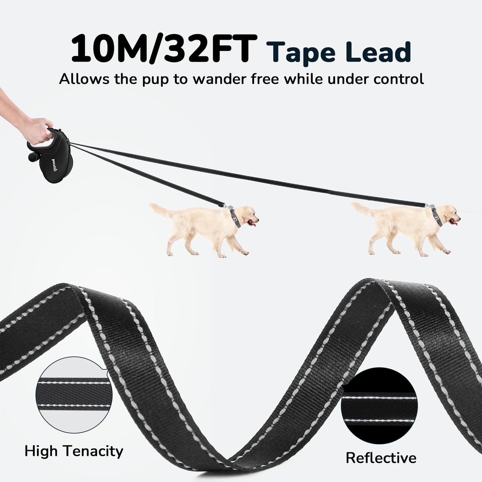 Pecute leash with reflective strips enhances visibility during evening strolls