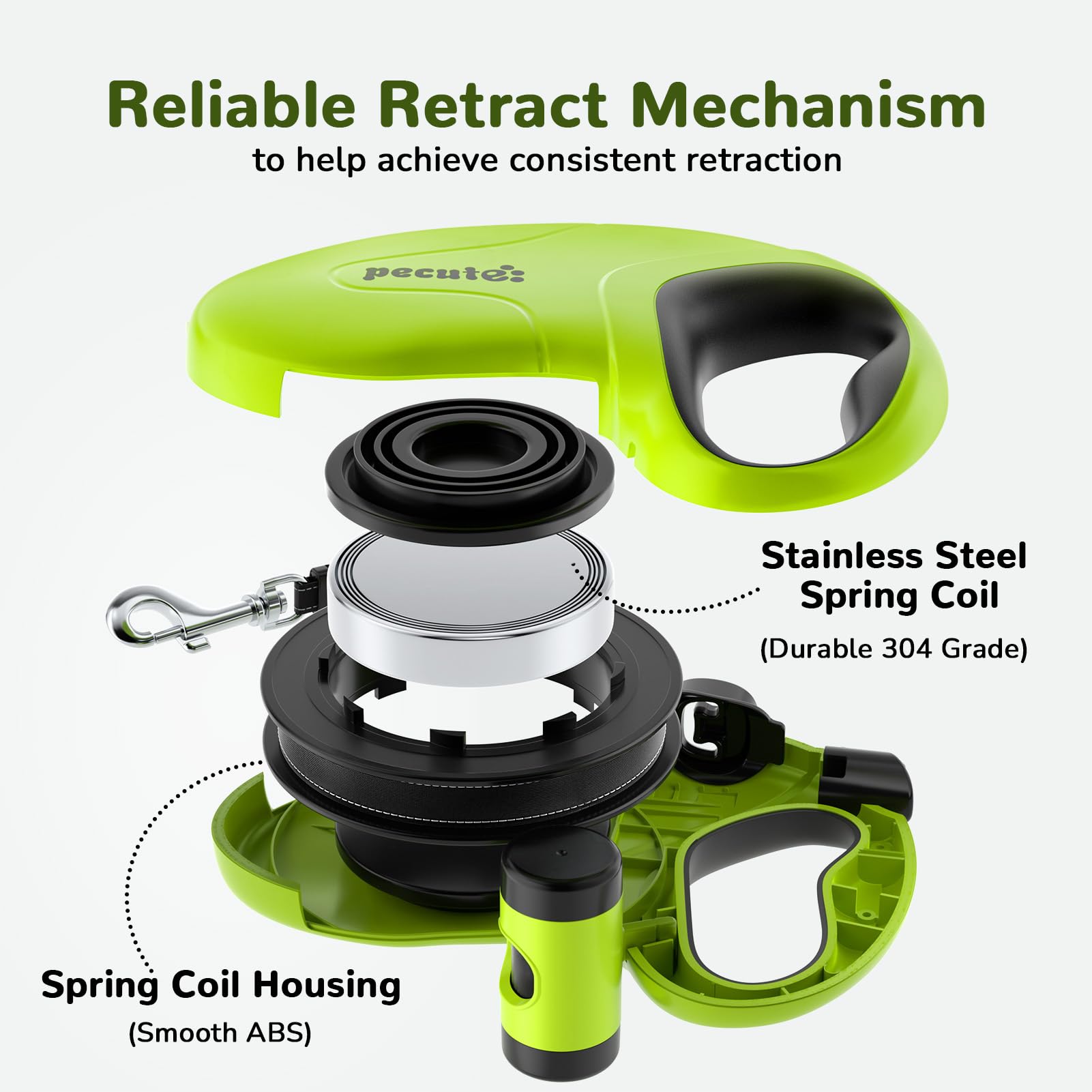 Pecute leash demonstrates one-handed lock control for quick, safe adjustments outdoors.