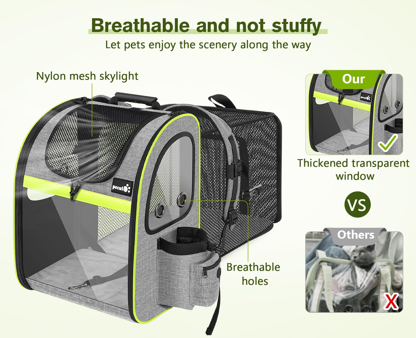 Pecute pet carrier backpack ergonomic shoulder straps reduce fatigue on hikes