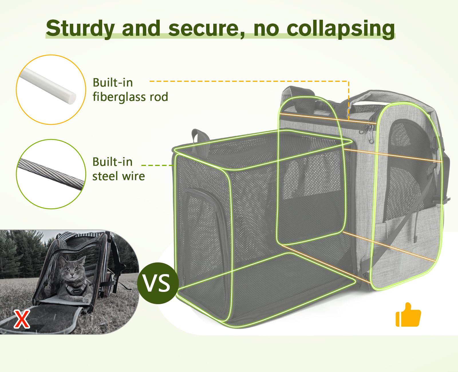 Pecute expandable back showcases extra space for pets during longer trips.