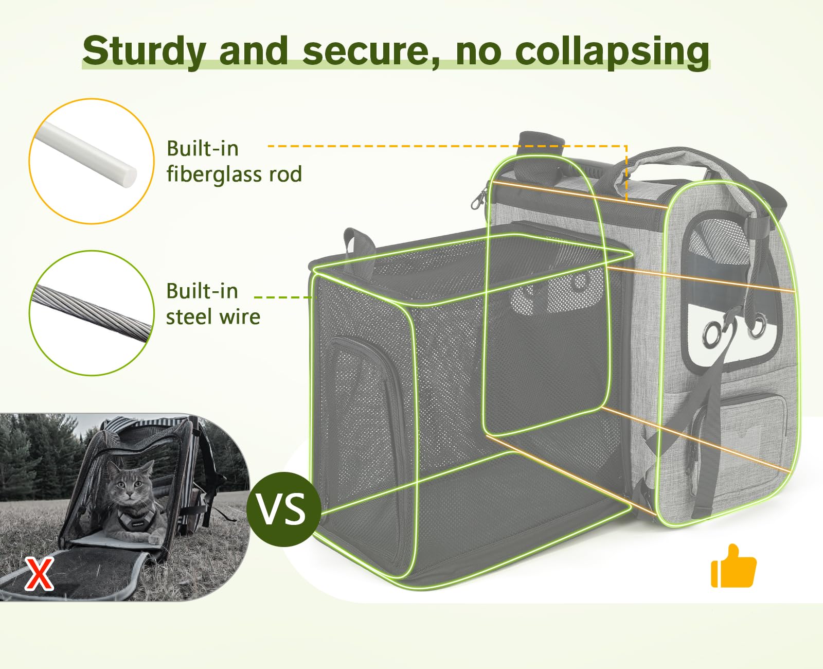 Pecute backpack expanded back view shows more room for rest.
