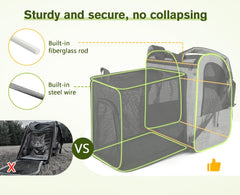 Pecute pet carrier backpack expanded back view demonstrates extra space for comfort.