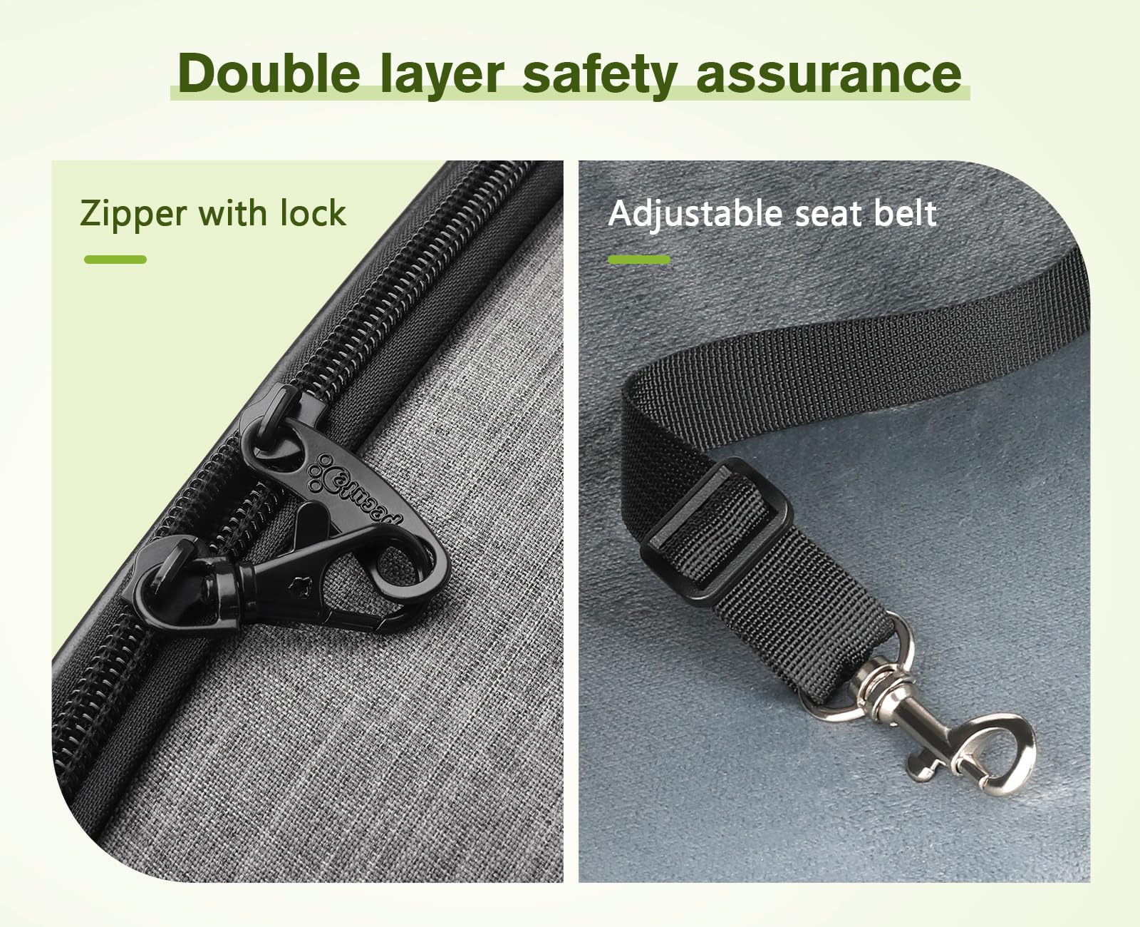 Pecute safety features include lock zippers and retractable leash.