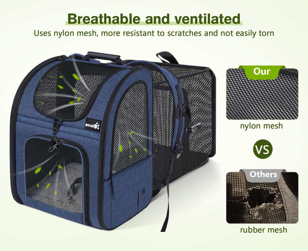 Pecute safety zipper and retractable hook prevent escapes during outings.