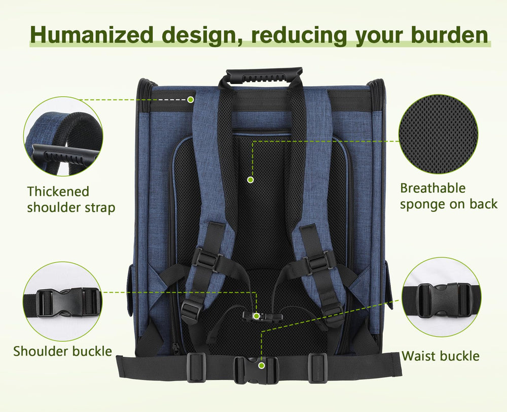 Pecute backpack side pockets store food, bags, and essentials.
