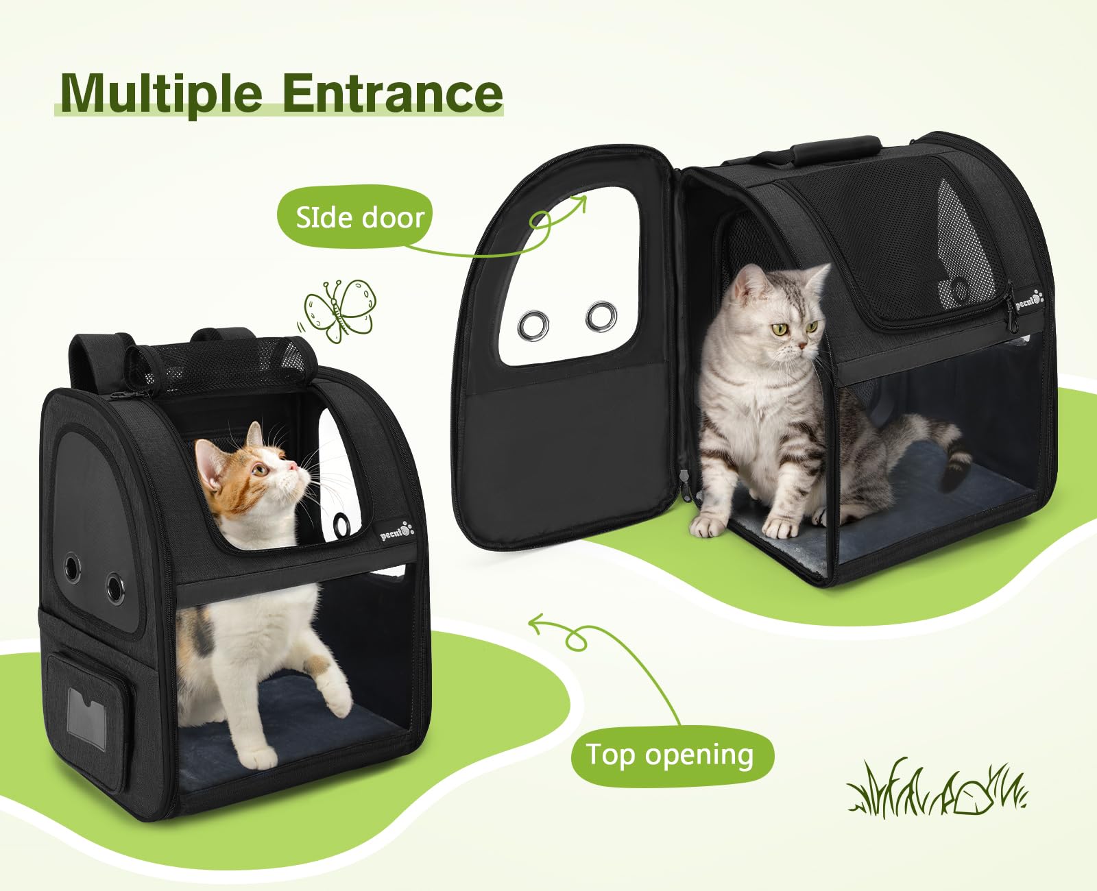 Pecute backpack side pockets store water bottles and accessories during hikes
