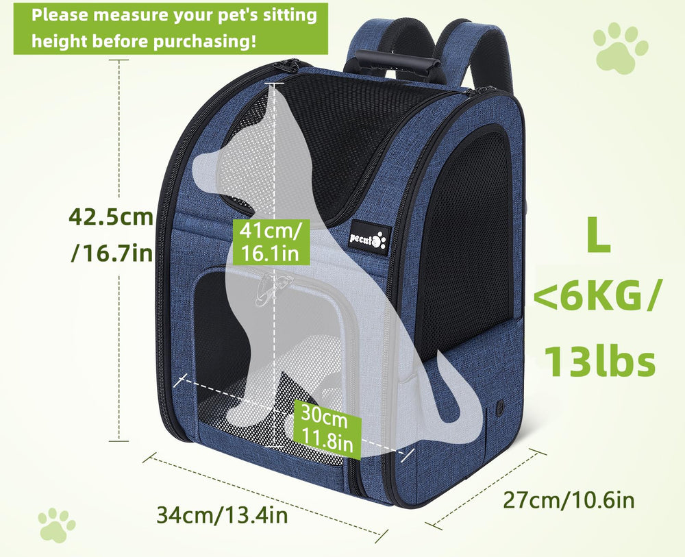 Pecute pet carrier backpack with four-side mesh ventilation to keep pets cool.