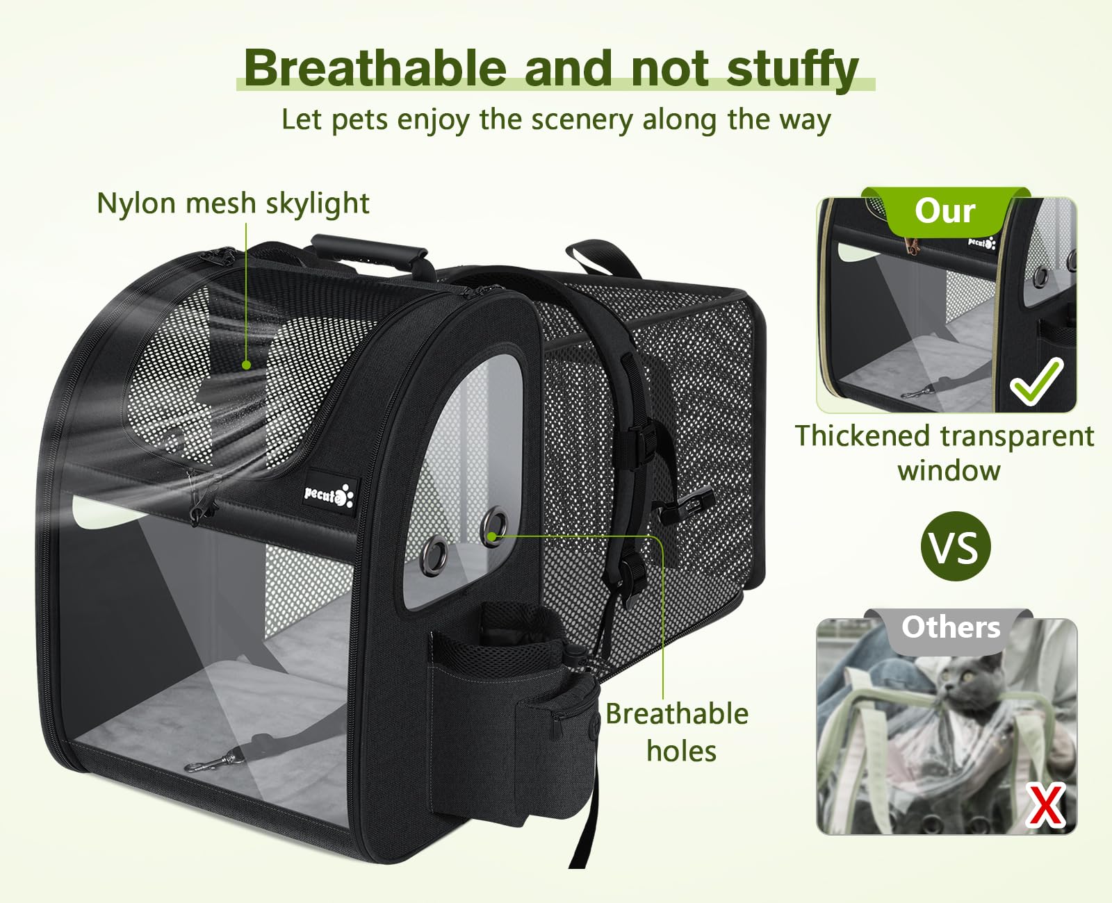 Pecute pet carrier backpack ventilation holes keep pets cool