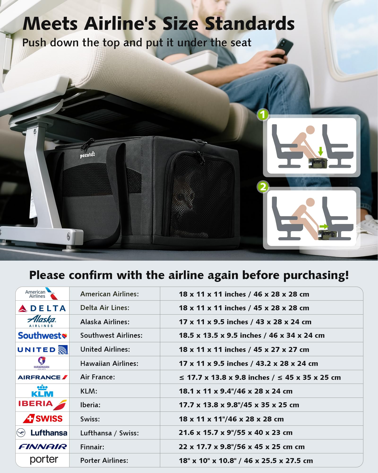 Pecute carrier locking zippers ensure secure travel and escape prevention.