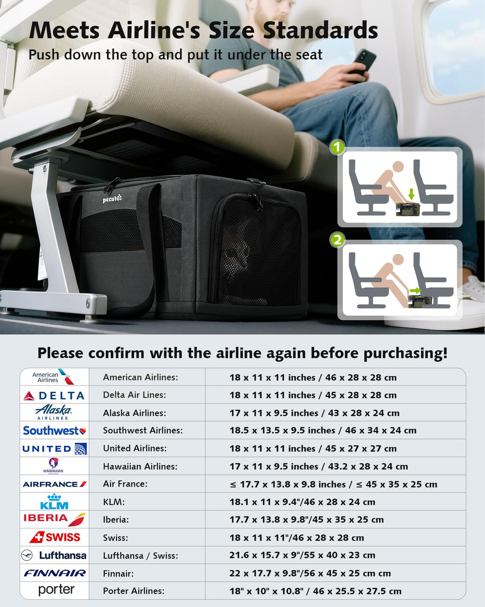 Pecute carrier locking zippers ensure secure travel and escape prevention.