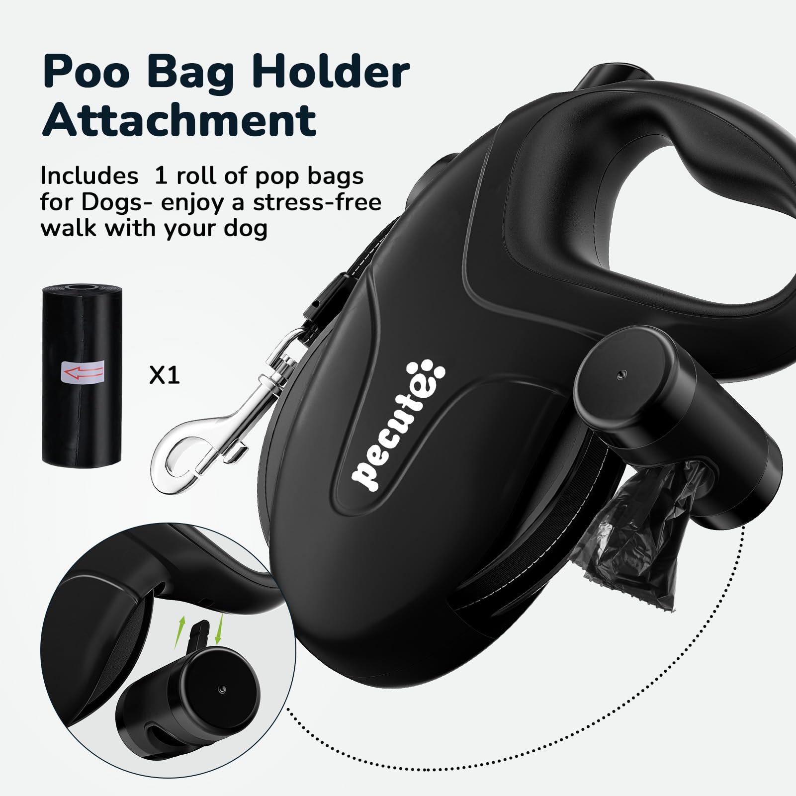 Pecute poop bag holder with 15 bags adds convenient cleanup