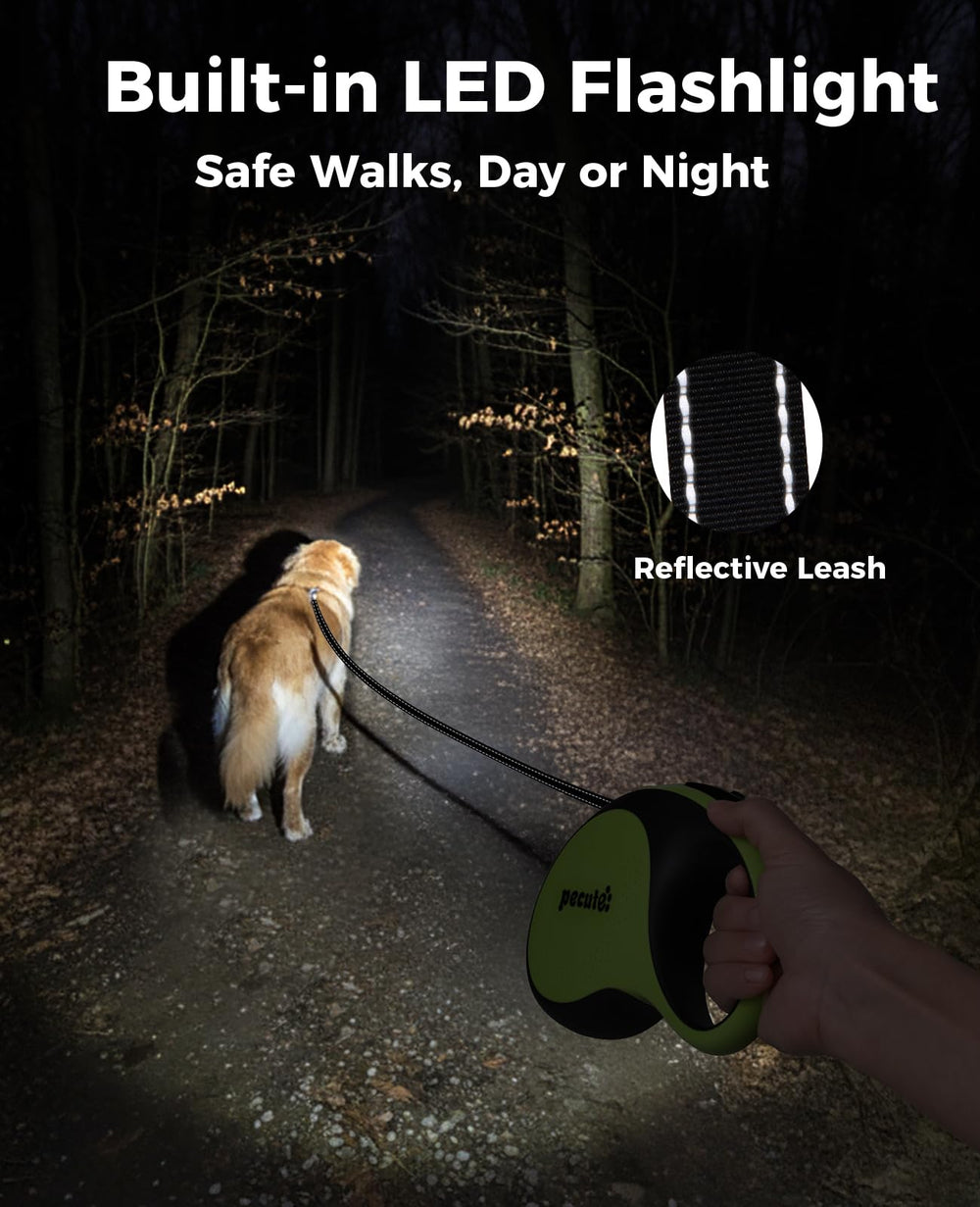 Pecute retractable leash light 360° rotating buckle supports knot-free, smooth retraction