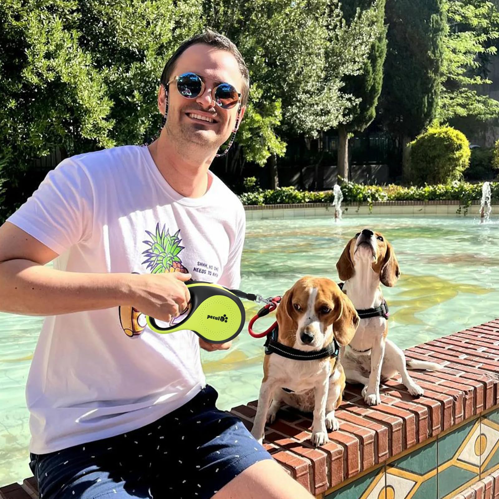 Pecute retractable leash light battery shows USB recharge and quick 3-hour charge, ready for evening strolls