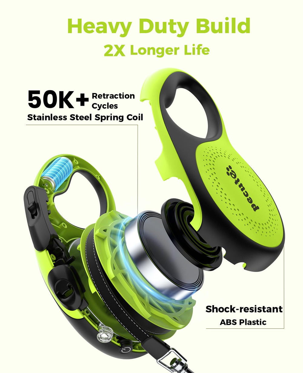 Pecute retractable leash light durable ABS shell and rust-resistant zinc hook for outdoors
