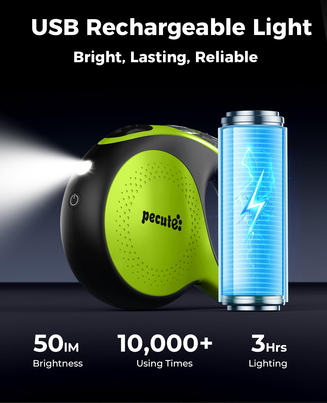 Pecute retractable leash light ergonomic TPE handle reduces hand fatigue during long walks