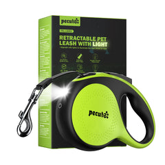 Pecute retractable leash light front angle highlights 50-lumen brightness for safer night walks