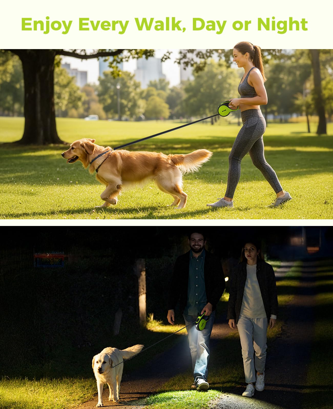 Pecute retractable leash light 16 ft length supports controlled exploration at night