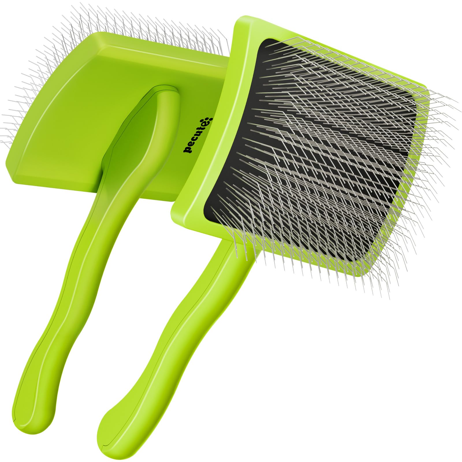 Pecute Slicker Brush being used on a dense-coat dog for grooming