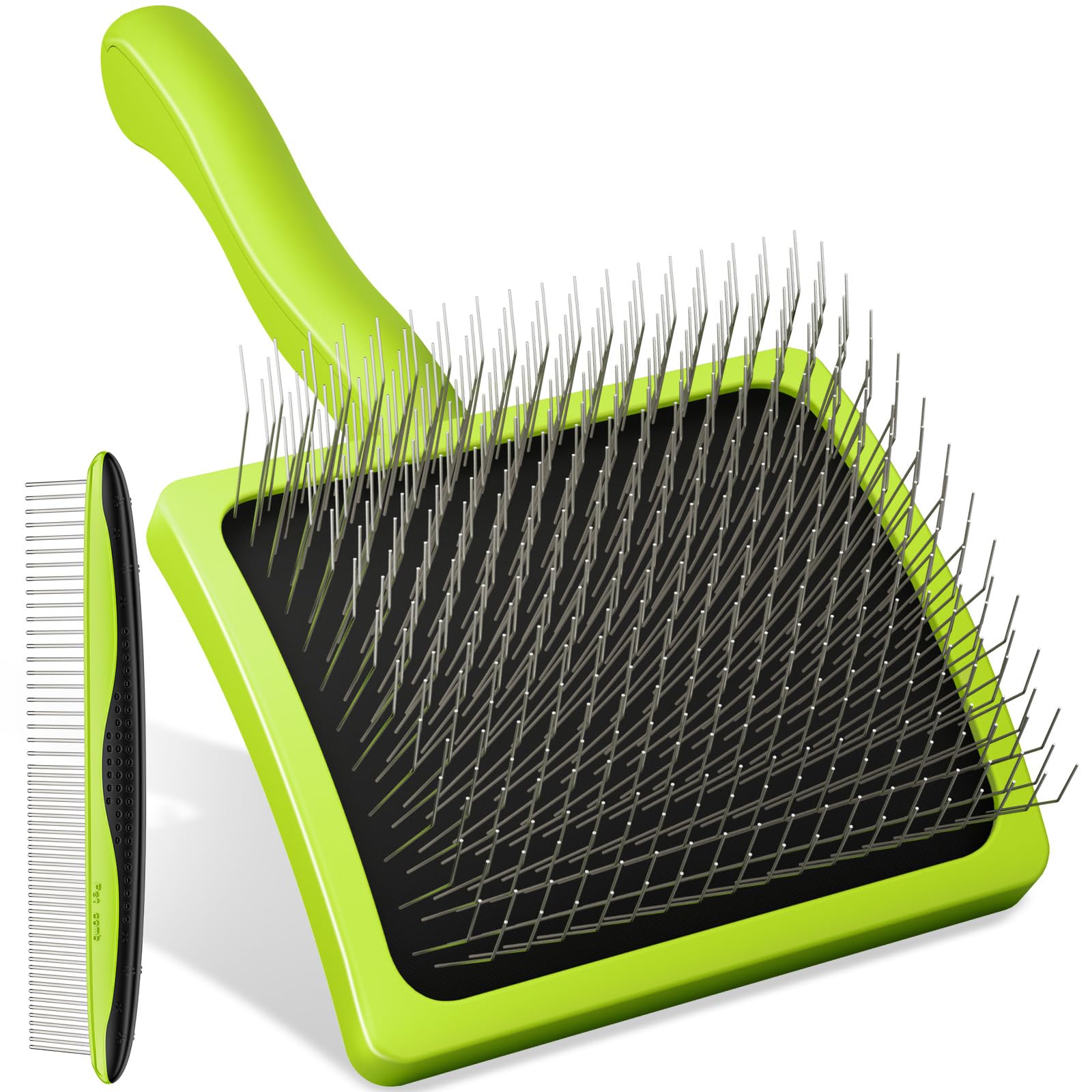 Pecute Slicker Brush close-up showing extra-long pins for detangling thick coats