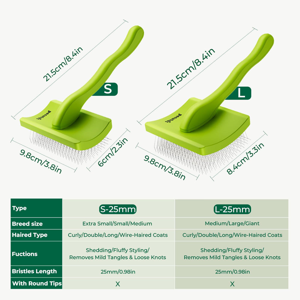 Pecute Slicker Brush two-pack display for home or salon use