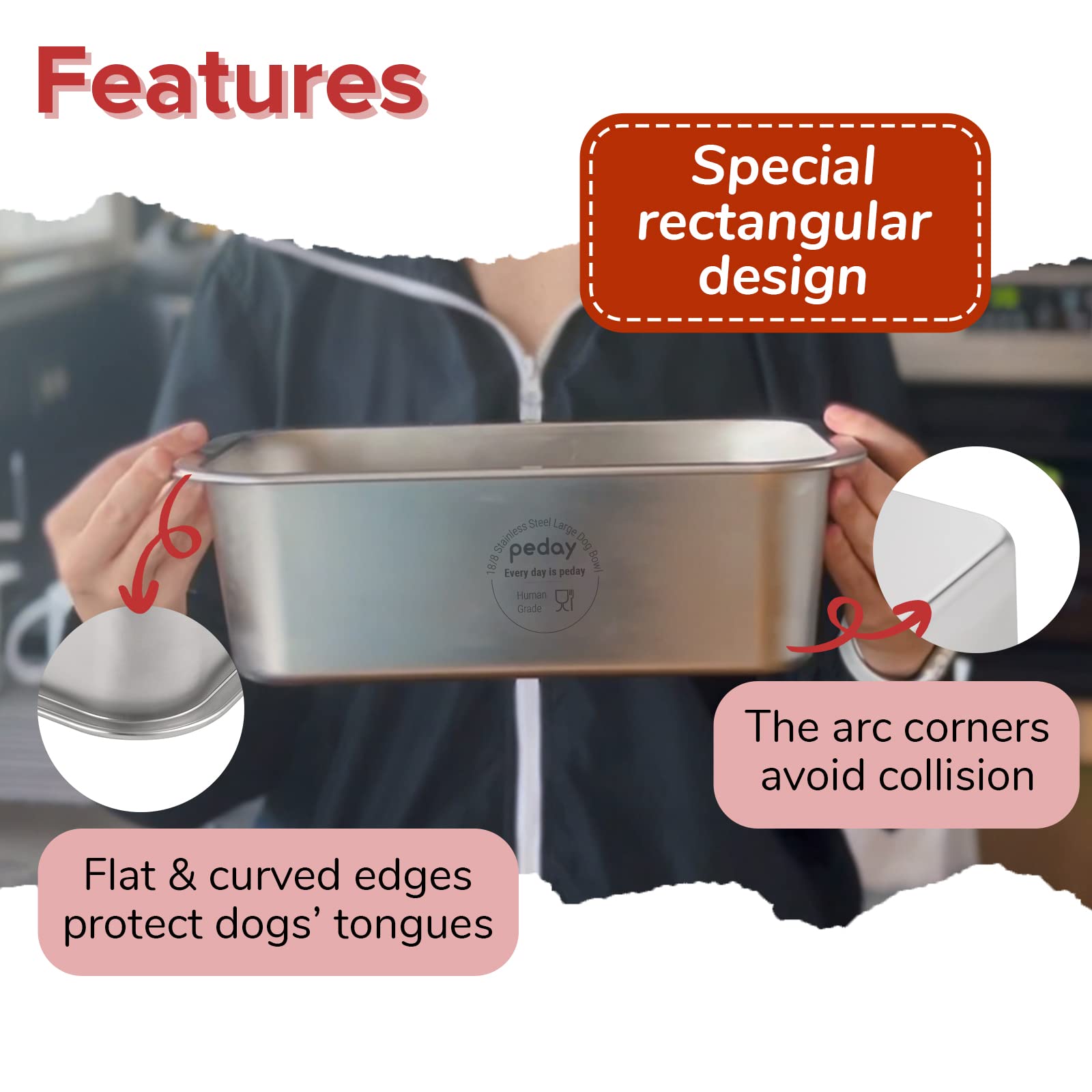 PEDAY dishwasher-safe dog bowl interior with smooth surface for easy cleaning