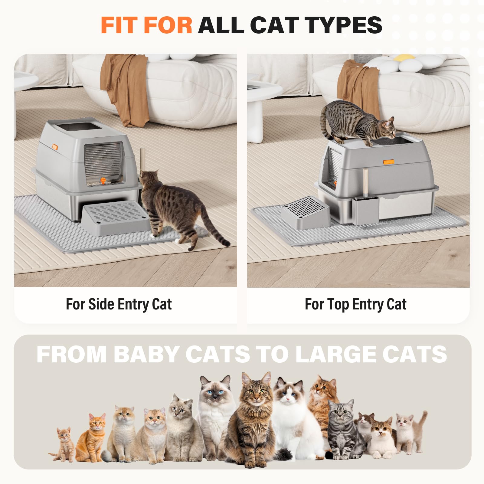 PEDIBAT easy-clean metal litter box features smooth surfaces for quick wipe