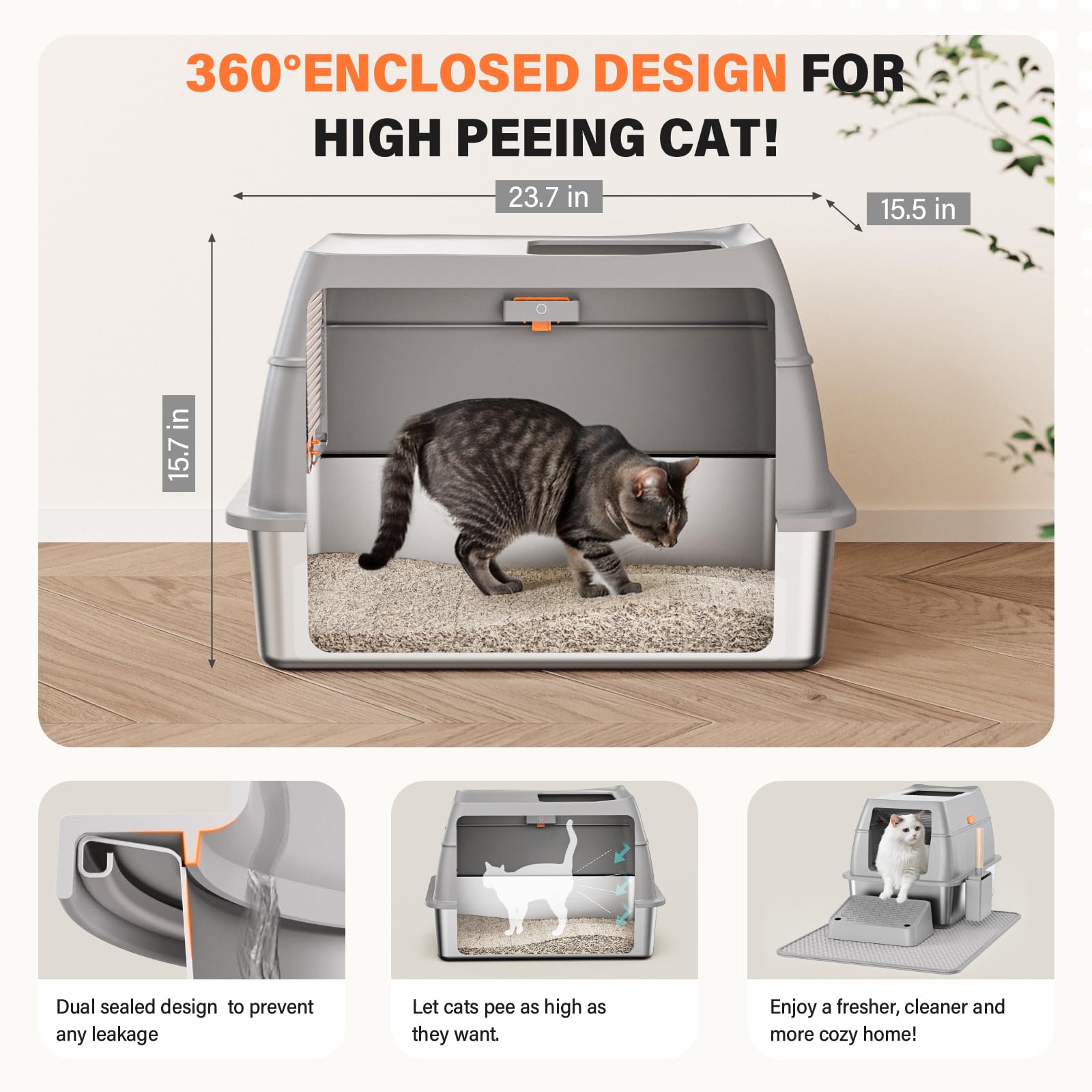 PEDIBAT litter box with included scoop demonstrates convenient cleaning