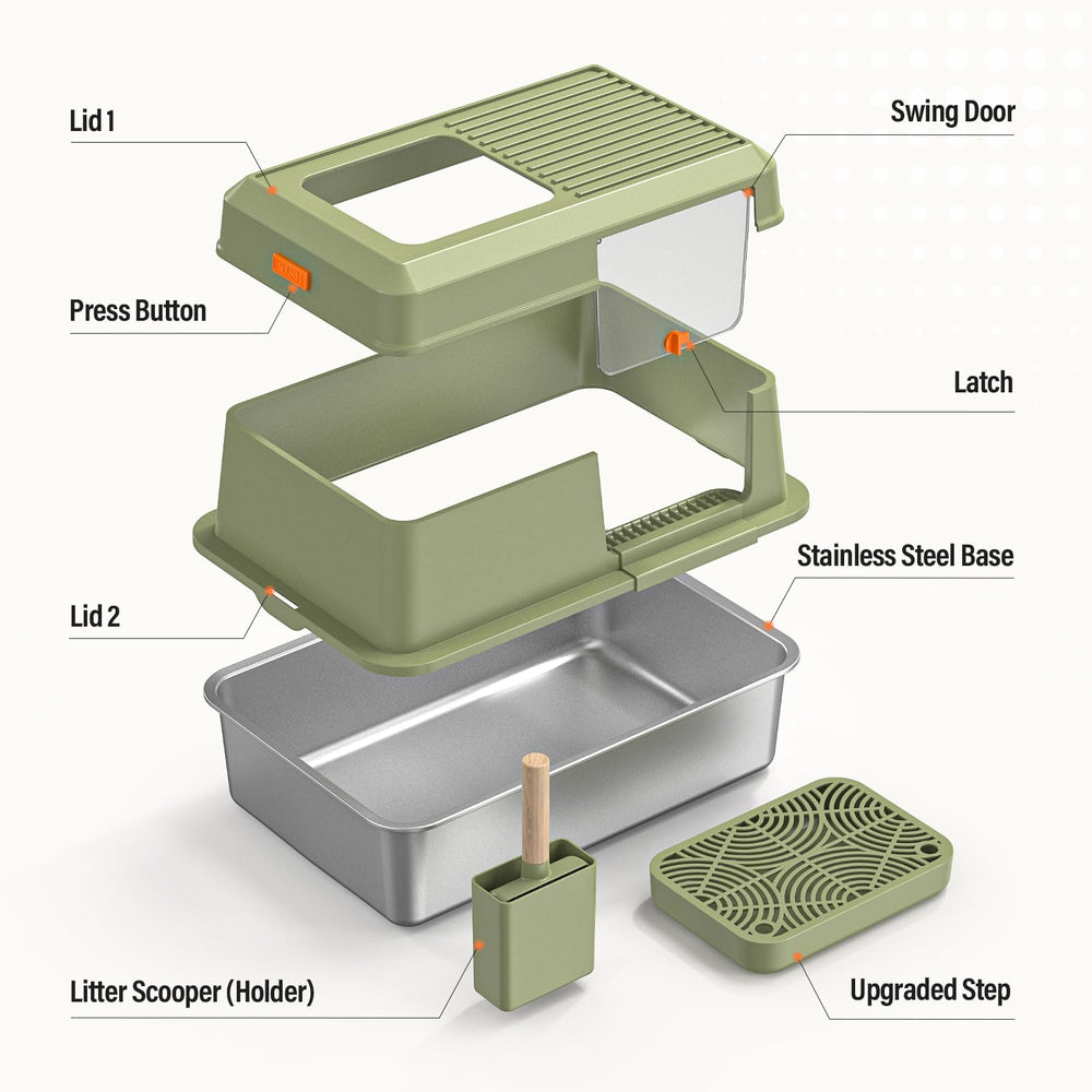 PEDIBAT green stainless steel litter box interior view showing ample space for cats.