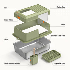 PEDIBAT green stainless steel litter box interior view showing ample space for cats.