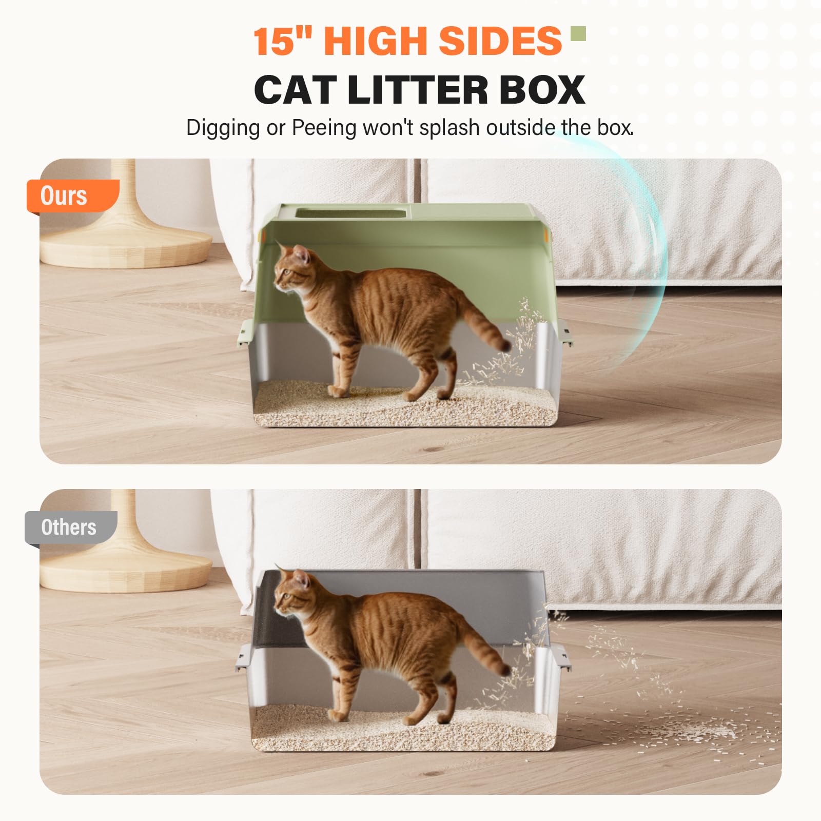 PEDIBAT green stainless steel litter box with lid and high sides for leakage prevention.