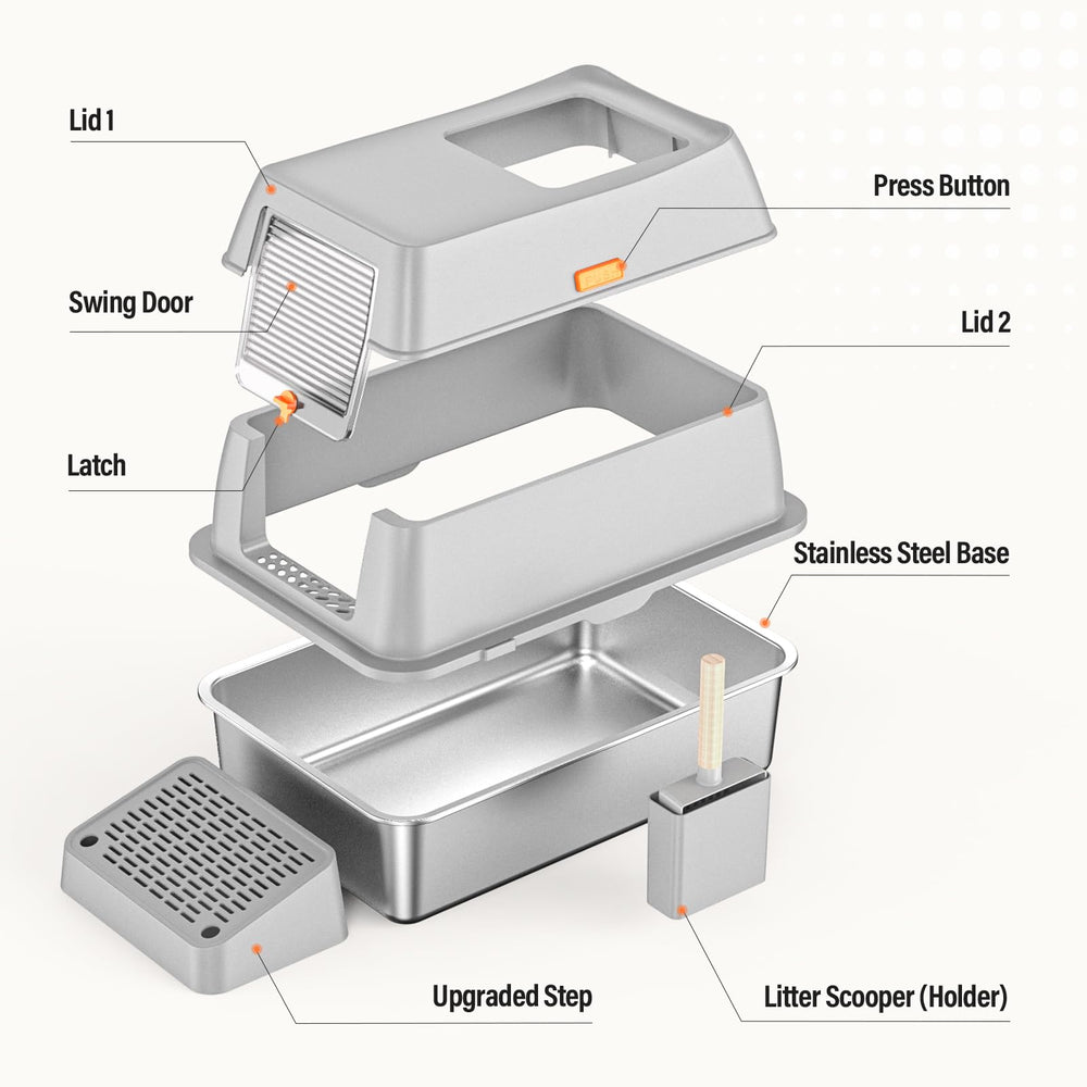 PEDIBAT stainless steel litter box side view emphasizes generous interior and spill resistance