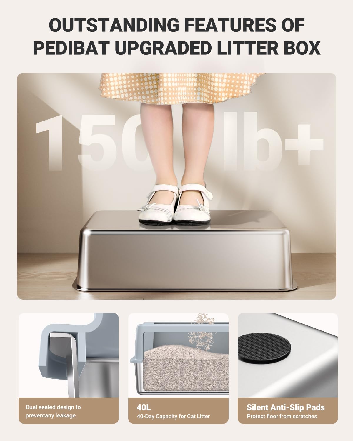 PEDIBAT XL stainless surface cleans quickly and stays odor-free.