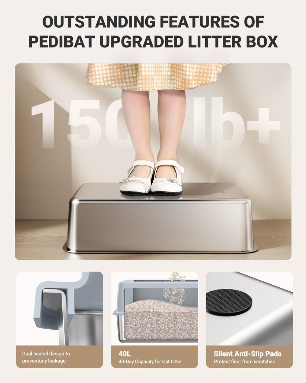 PEDIBAT XL stainless surface cleans quickly and stays odor-free.